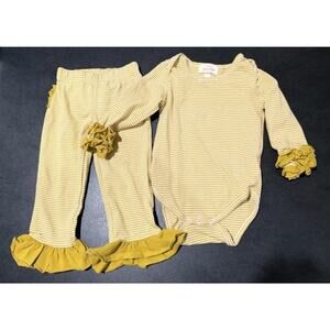 Marie Nicole Girl's Outfit Set Ruffled Yellow Striped Pants Shirt Size 18-24 Mo